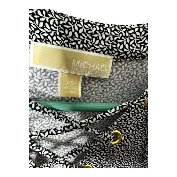 Michael Kors Tank Sheath Dress XS black white print laceup v neck slinky stretch - Picture 8 of 11